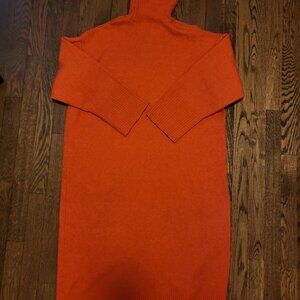 Zara Women L Orange Knit Oversized Turtleneck Midi Sweater Dress Bloggers Fav